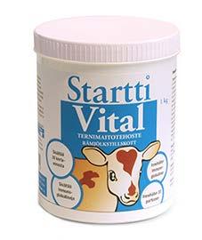 18 (23) 4.9 Startti Vital ternimaitotehoste Käyttöohje: 1. annos 50 g sekoitetaan ternimaitoon ja juotetaan vasikalle mahdollisimman pian syntymän jälkeen. Annos toistetaan viiden päivän ajan.