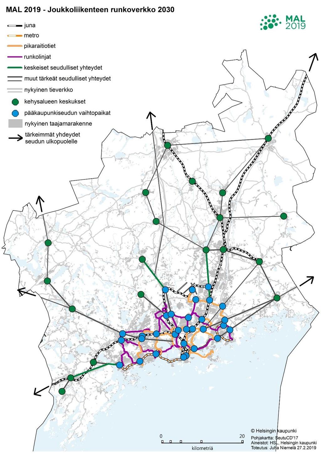 Bussien runkoyhteydet koko seudulle Uudet verkostomaiset yhteydet kestävän kasvun mahdollistajina Varmistetaan toimivat bussien runkoyhteydet (runkolinjat ja seudulliset yhteydet) keskeisille
