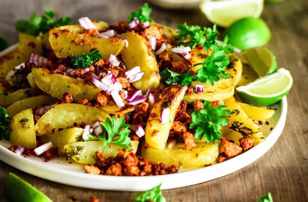 JALOTOFU "CHORIZO" VEGAANINEN CHORIZO PERUNA- SALAATTI Perunat: 8 keskikokoista kiinteää perunaa (n.