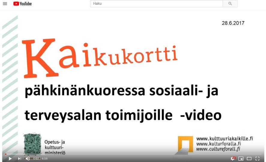 sivu 50 / 78 Kaikukortti pähkinänkuoressa perehdytysvideo You Tubessa. Kuva: Mira Haataja. 12.
