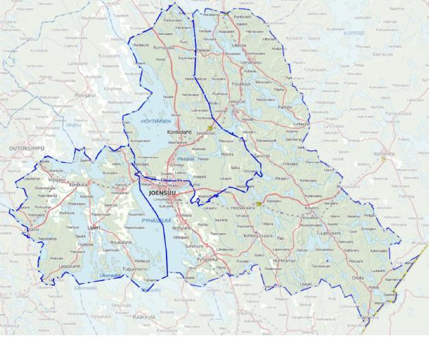 Toimivalta-alueen kartta 3.2.1.2 Linjastorakenne ja liikenteen tilanne Joensuun paikallisliikennealueen käsittävän kohteen 1 sopimus linjoista 1-6 on voimassa 6.6.2021 saakka.