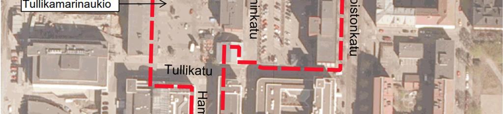 TOAS:n rakennuksen pohjoispuolella on pieni viheralue (Pikkupinnin puisto). Kuva 2. Suunnittelualue ilmakuvassa.