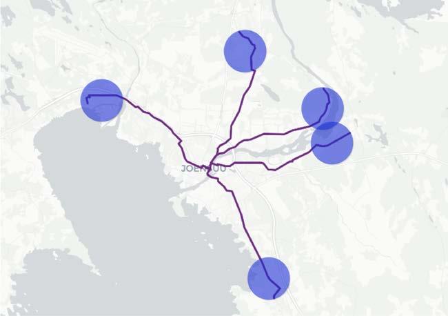 Kuva 10: Vaikuttavuudeltaan merkittävimmät työmatkapyöräilyn lisäämisen alueet pääreittisuunnittain.