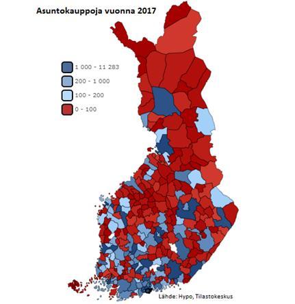 Hintojen laskusta pysyvämpi ilmiö suureen osaan Suomea Asuntojen hinnat laskivat viime vuonna 15 maakunnassa.