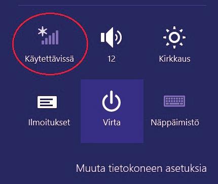 Windows 8 Vie hiiren kursori tietokoneen näytön oikeaan yläkulmaan. Valitse sen jälkeen Asetukset (rattaan kuva). Valitse seuraavaksi kuuluvuuspalkit.