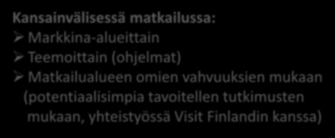 Matkailualueen omien vahvuuksien mukaan