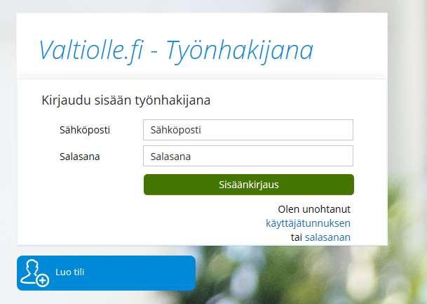 29.1.2019 7 3 Käyttäjätilin luominen Käyttäjätilin luominen aloitetaan menemällä osoitteeseen www.haku.valtiolle.fi.