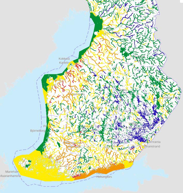 TILANNEKUVA MERIYMPÄRISTÖN TILA Kartta osoittaa selvästi kansallisella tasolla mahdolliset kasvualueet