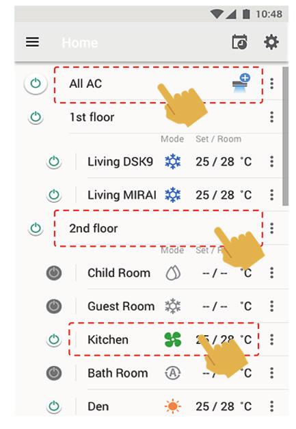 Tilan valinta Toshiba Home AC Control -sovelluksessa.