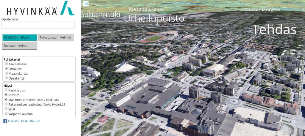 TOTEUTUS Visuaalinen alusta Internetin kautta toimiva, visuaalisesti laadukas 3D-kaupunkimalli