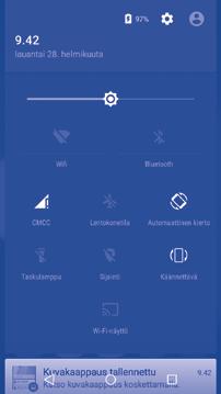 ilmoituksia piilotetaan Vastaamaton puhelu Soitonsiirto on käytössä Kappaleen toisto meneillään Yhdistetty VPNverkkoon Radio on käytössä Tietojen lähettäminen meneillään Lataaminen päättynyt Valitse