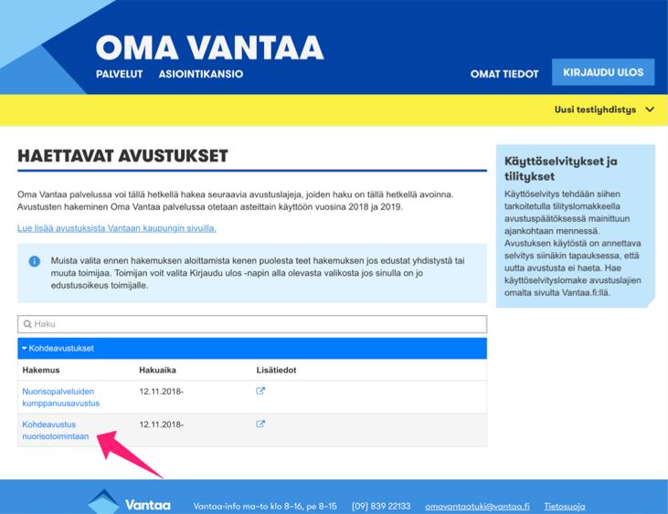 Oma Vantaa etusivulta. Kuva 15.