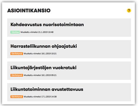 LÄHETETYN HAKEMUKSEN SEURAAMINEN ASIOINTIKANSIOSSA Keskeneräisten hakemusten lisäksi myös lähetetyt hakemukset näkyvät asiointikansiossa.