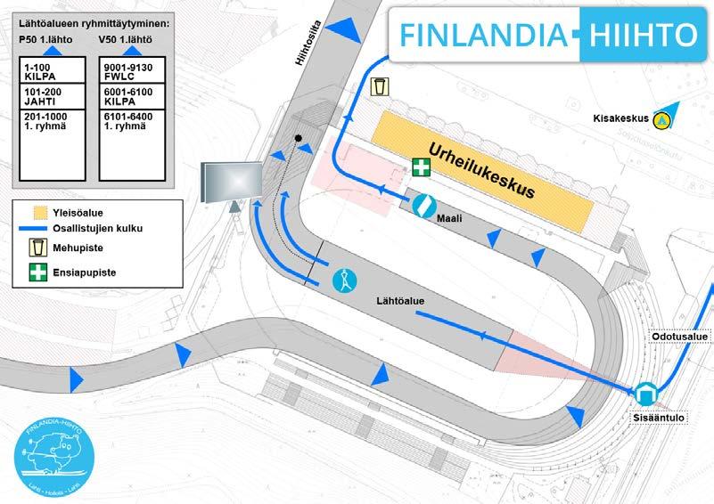17 Lähtö- ja maalipaikkana on Lahden hiihtostadion: PERINTEINEN 50KM KILPA -ryhmä osallistujanumeroilla 1-100 lähtevät lähtönumeron mukaan järjestetyiltä paikoilta ensim mäisistä lähtöriveistä.