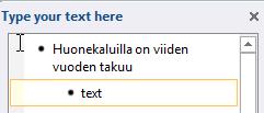 Poista bullettirivit, ne voi poistaa esim. Tekstipaneelista, jonka saa esille Design (Rakenne) välilehdeltä Text Pane (Tekstiruutu) painikkeella, poista esim.