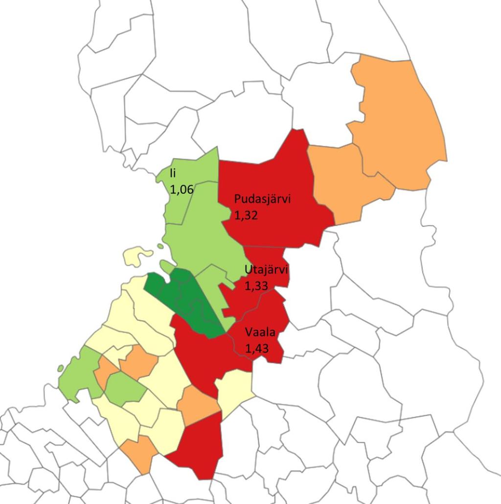 Tarvekerroin Terveyden ja hyvinvoinnin laitos tuottaa vertailuaineistoa (Sosiaali- ja terveydenhuollon tarvevakioidut menot), jossa alueiden ja kuntien sosiaali- ja terveydenhuollon nettomenot