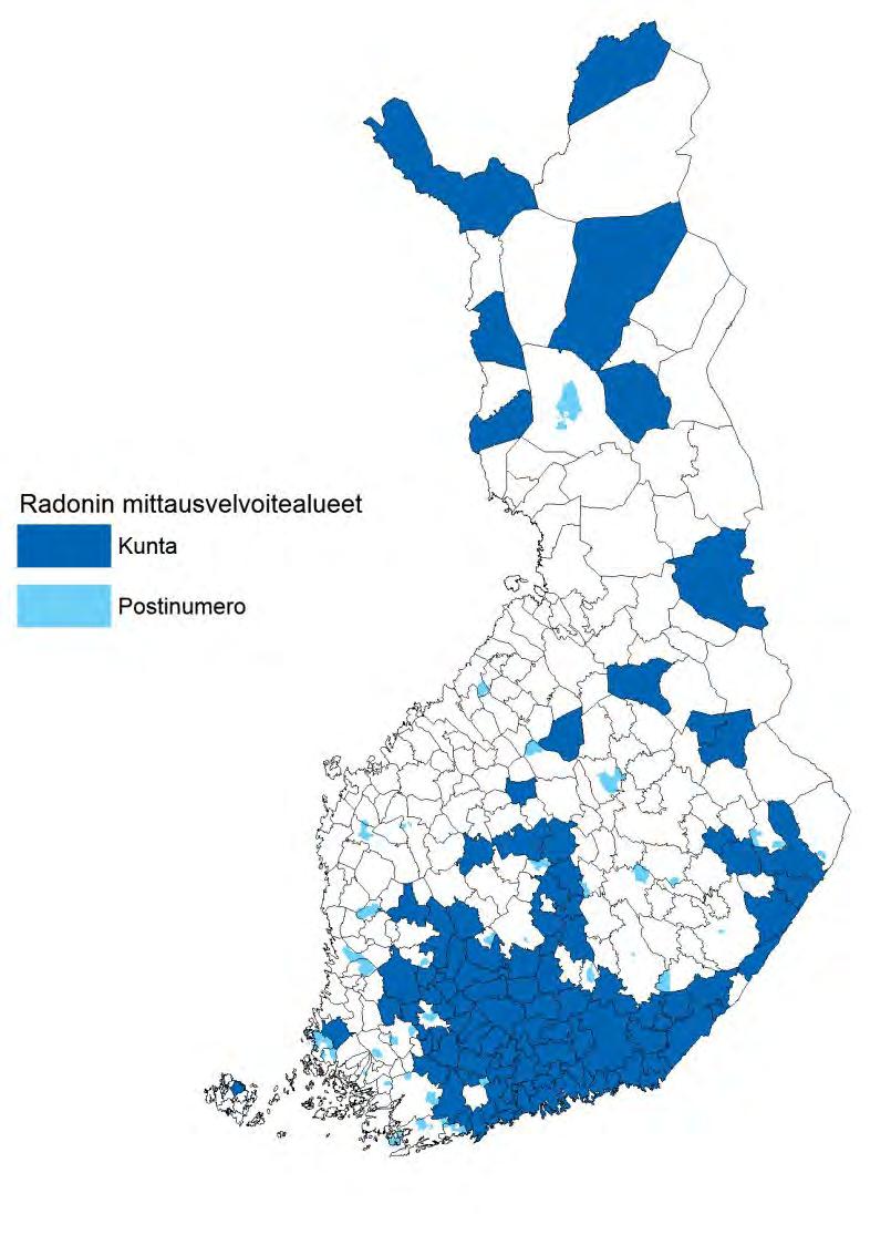 155 Työpaikan radonpitoisuuden selvittäminen (=mittaaminen) Työnantajan on selvitettävä työtilan ja muun työskentelypaikan radonpitoisuus, jos työtilat sijaitsevat: Harjulla tai muulla hyvin ilmaa