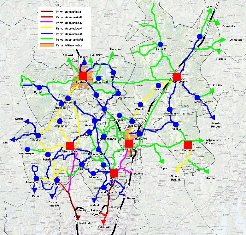 Nykyinen joukkoliikenteen tarjonta Lähde: Keski-Uudenmaan kuntien ja Uudenmaan