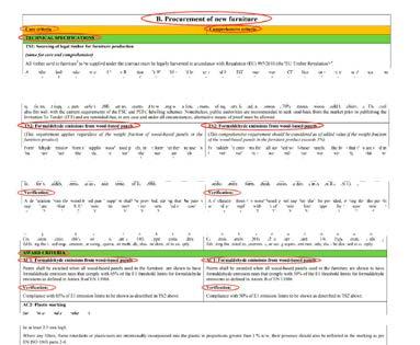 Kuvio 4. GPP-kriteerien elementit. (Lähde: European Commission, EU Green Public Procurement Criteria for Furniture 2018).