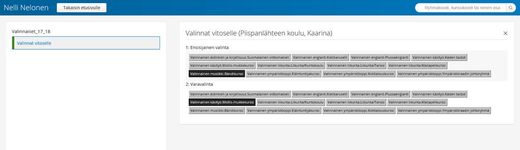 3. Valittu kurssi muuttuu tummaksi ->