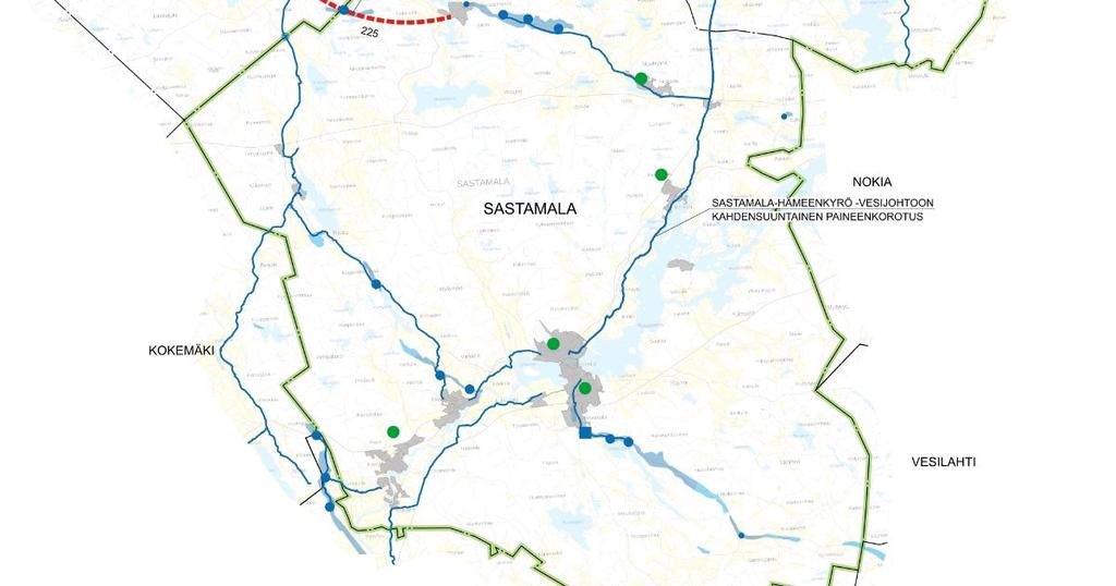 Syöttövesijohdon pituus on enimmillään noin 50 km riippuen suunnittelualueen ulkopuolisesta vedentoimittajasta.