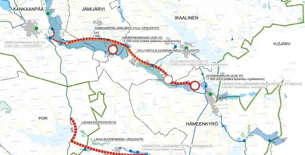 voidaan tarvittaessa yhdistää aina Ikaalisten Jyllin tai nykyisen Vatulan ottamolle asti tai Kankaanpään suunnassa Hämeenkankaan uudelle ottamolle, mikäli suurempi alueellinen yhteys ei