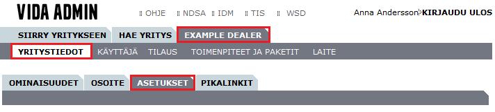 4. Näpäytä välilehteä Asetukset. Kohde 7 Asetukset-välilehti 5. Lähiverkon autojen konfigurointien esittämiseksi VIDA Adminissa napsauta ruutua VIDA-asiakaskoneet niin autot ovat eri IP-aliverkoissa.
