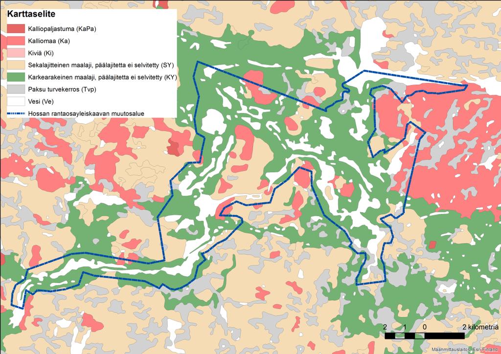 FCG SUUNNITTELU JA TEKNIIKKA OY Kaavaselostus 11 (42) 5.2 Geologia Hossa sijaitsee alueella, jossa on hyvin vanha (2500 3100 milj. vuotta) kallioperä, jonka pääkivilajit ovat gneissit ja migmatiitit.
