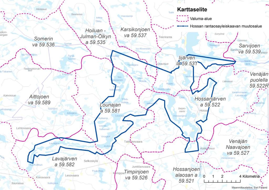 FCG SUUNNITTELU JA TEKNIIKKA OY Kaavaselostus 12 (42) 5.4 Pohjavesivarat Kuva 8. Valuma-alueet. Hossan alueella on paljon pohjavesivarantoja ja se on potentiaalinen vedenottoalue.