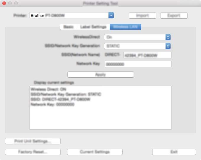 P-touch-tarratulostimen asetusten muuttaminen Wireless LAN (Langaton lähiverkko) -välilehti 6 1 2 3 4 6 1 WirelessDirect Ottaa Wireless Direct -toiminnon käyttöön tai poistaa sen käytöstä.