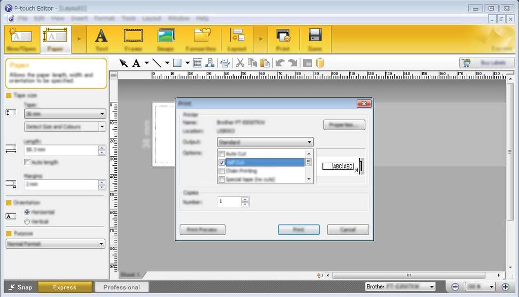 P-touch Editorin käyttäminen Tulostaminen P-touch Editorin avulla 10 Express-tila 10 Tässä tilassa voit nopeasti luoda asetteluja, jotka sisältävät tekstiä ja kuvia.