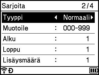 Tarran tulostaminen P-touch-tarratulostimen näppäimistön avulla b Sijoita kohdistin kohtaan, johon haluat lisätä sarjoitetun tekstin, ja paina sitten Sarjoita-näppäintä.