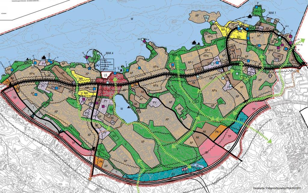 Pirkkalan kunnan taajamayleiskaava 2020 (1995) Taajamayleiskaava on laadittu valtatien 3 pohjoispuoliselle alueelle, pois lukein Partolan alueen.