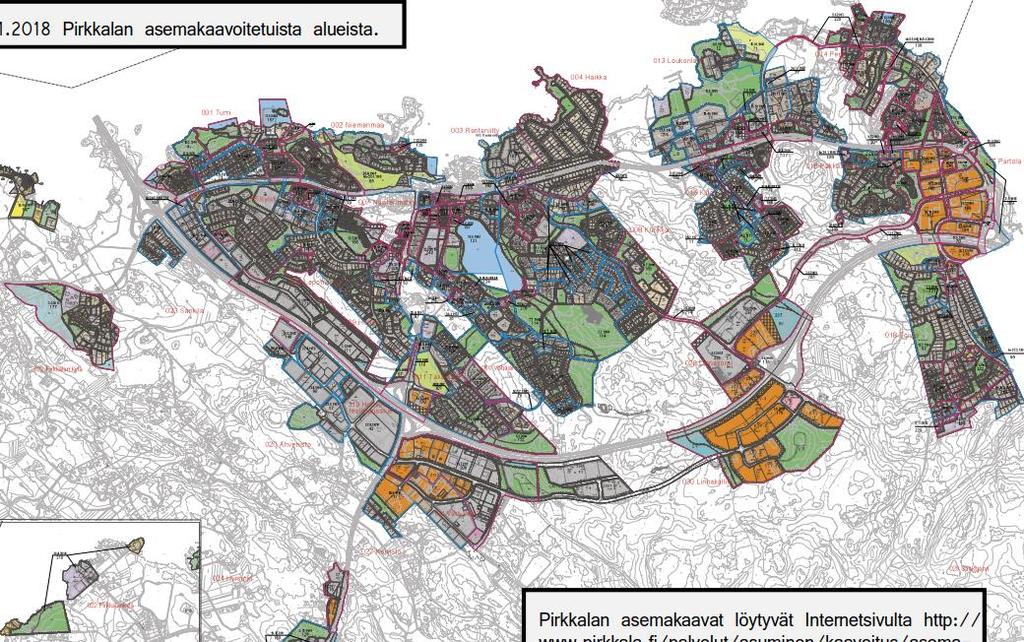 Asemakaavoitus Ote asemakaavoitetuista alueista Pirkkalan taajama-alue on pääosin asemakaavoitettu, suurimpia yleiskaavoissa osoitettuja viheralueita lukuun ottamatta.