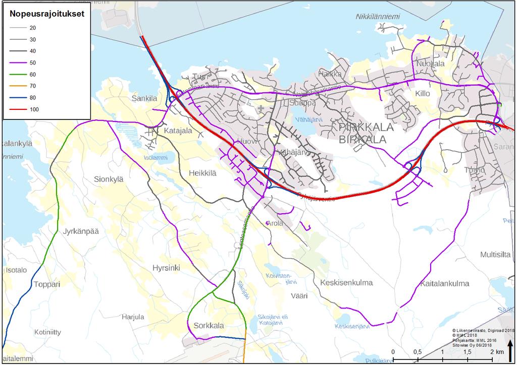 Nopeusrajoitukset 8 Pirkkalan taajama-alueella nopeusrajoitukset ovat korkeintaan 40 km/h lukuun ottamatta pääkokoojakatu Naistenmatkantietä, jossa on 50km/h rajoitus.