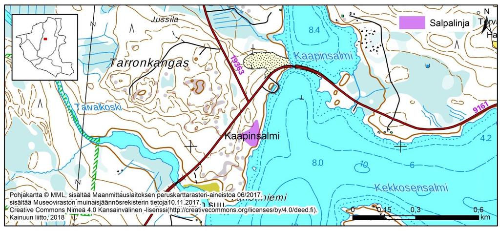 Kaapinsalmi (1000029446) Kuva 33 Taimikkoa kasvava melko tasainen alue autotien ja järven välissä. Alueen länsipäässä maasto muuttuu kallioiseksi. Aluskasvillisuus on sammalta, varpua ja kanervaa.