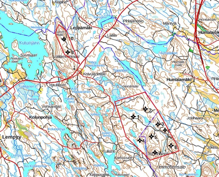 keudeltaan n. 150-155 m, roottorin halkaisijaltaan 149-150 m jolloin kokonaiskorkeus on n. 224-230 m. Kaksi voimaloista on tarkoitus sijoittaa Kutunmäen ja Välilammenmäen alueelle.