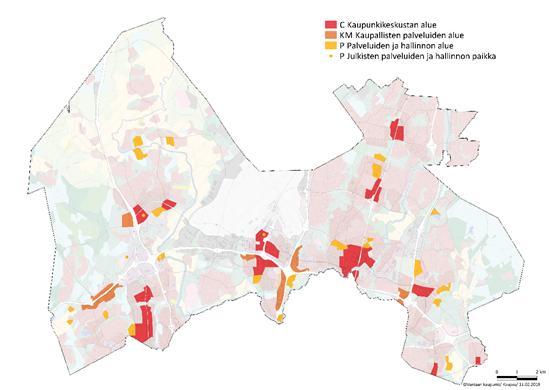 Kaikki keskustat kasvavat. Tikkurila laajenee myös. KESKUSTAT JA PALVELUT Palveluista valtaosa sijoittuu yleiskaavan keskuksiin (punaiset) ja asumisen alueille.