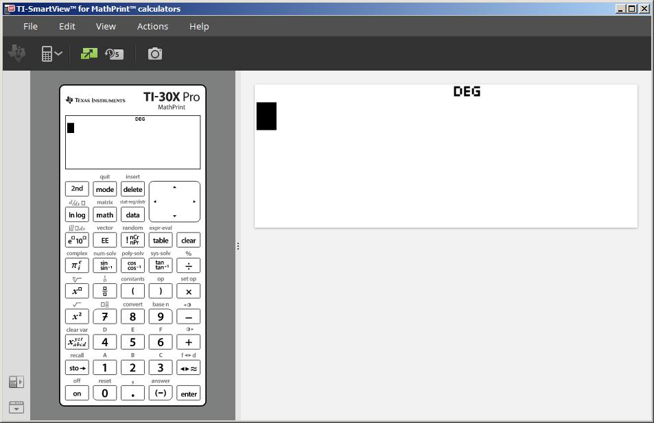 Oletusarvoisesti MathPrint -laskimen TI- SmartView -emulaattoriohjelmisto näyttää laskimen emulaattorin työalueen