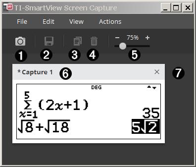 Näyttökuvan kaappauksen käyttö Voit kaapata tieteislaskimen näyttökuvia MathPrint -laskimen TI-SmartView emulaattorin näyttökuvien