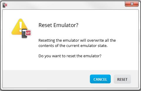 Emulaattorin palauttaminen alkutilaan Emulaattorin palautus alkutilaan: 1. Napsauta komentoa Actions (toiminnot). 2. Napsauta komentoa Reset Emulator (palauta emulaattori alkutilaan). 3.