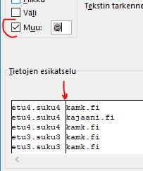 27 Erotetaan ensin sähköpostin loppuosa pois (@kamk.fi) tai voi olla myös @- merkin jälkeen myös muunlainen osoite.