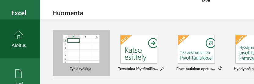 3 Linkki Microsoftin Excel BLOGIIN TAULUKKOLASKENTAOHJELMASTA EXCEL O365 1. Excelin työkirjan valinta.
