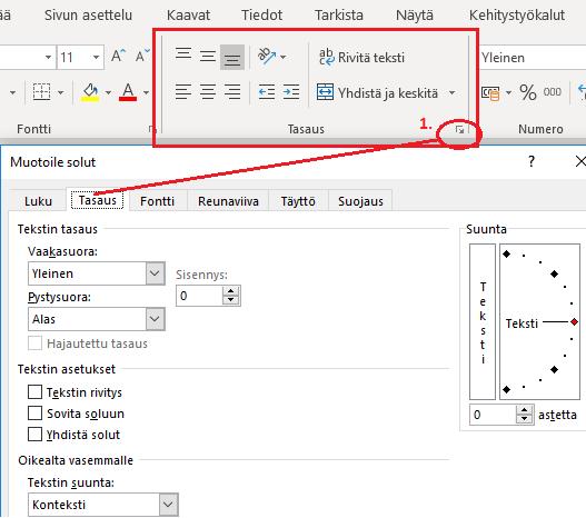 Rastiruutu Vakiofontti edessä tarkoittaa, että nämä asetukset ovat vakiot. Kun yhtäkin valintaa muuttaa, niin rasti häviää.