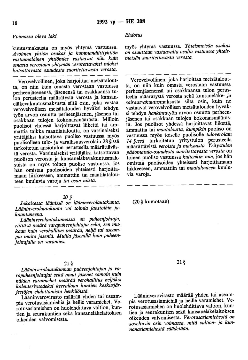 18 1992 vp - HE 208 kuutusmaksusta on myös yhtymä vastuussa.