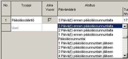 LUNA top2 4) Napsauta valikossa Pääsiäissunnuntai ja valitse ensimmäisen