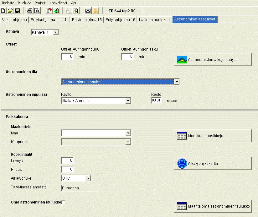 Vuosiaikakytkin TR top2 10.8 Astronomisten asetusten muuttaminen Tämä valikko avautuu vain, kun vähintään yhdelle kanavalle on määritetty astronominen ohjelma.