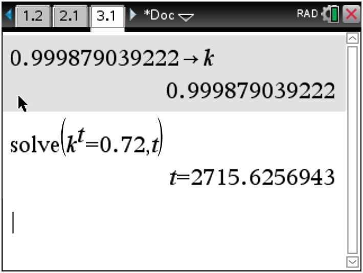 (Jos sitä ei ole, niin max.) t/570 Määrää t vuoden kuluttua kuvaa malli N( t) = a ( ). + t/570 Saadaan yhtälö a ( ) = ( 0, 8) a eli t/570 t ln(0, 7) ( ) = 0, 7 = t = 75, 65709447... 700 vuotta.