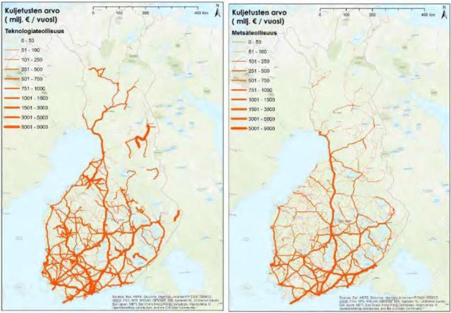 Teollisuuden tavaraviennin kuljetusten arvo vuonna