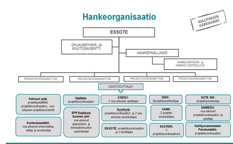 4. Menetelmät ja toteutus 4.1 Hankkeen organisointi Etelä-Savon sosiaali- ja terveyspalvelujen kuntayhtymä (ESSOTE) johti ja hallinnoi kokonaishanke OSSI:a.